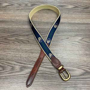 YRI Navy & Green Stripe Crest Belt 36